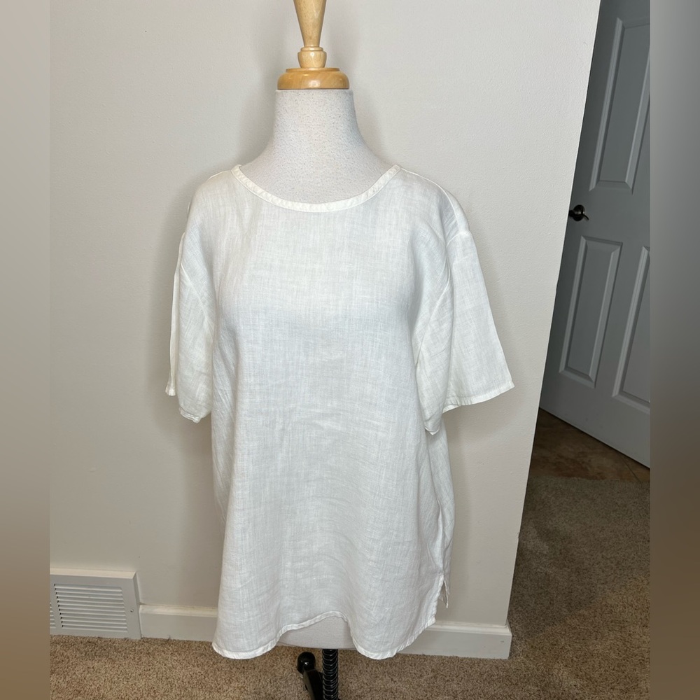 Flax by Jeanne Engelhart Linen Top White Women's S EUC